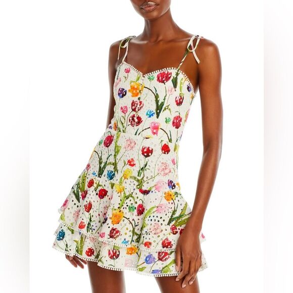 Alice + Olivia Dresses & Skirts - Alice + Olivia Rosette Floral Print Cotton Mini Dress, NWT, Size XS